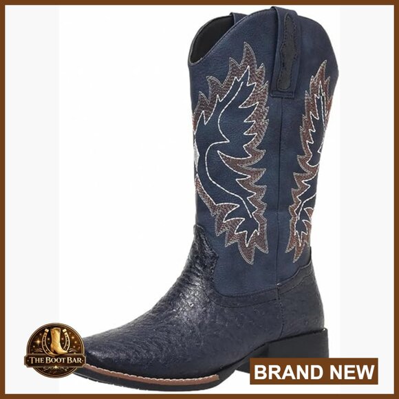 Women's Mid Calf Cowboy Boots Snip Toe Chunky Heel Western Style